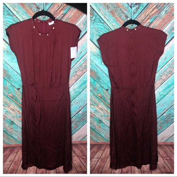 SANDRO Conique High-collar Dress In Rubis - Picture 3 of 7